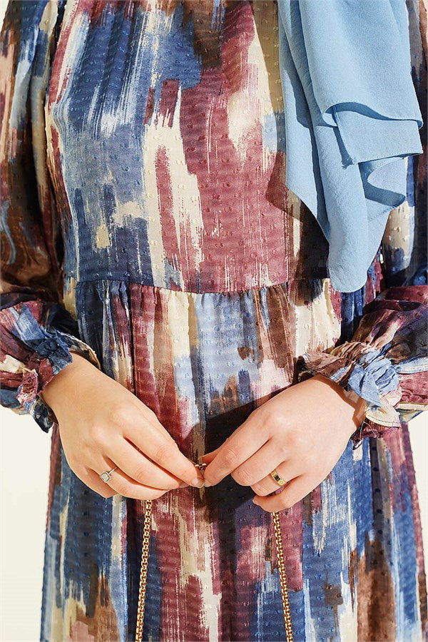 Watercolor Pom-Pom Dress Blue