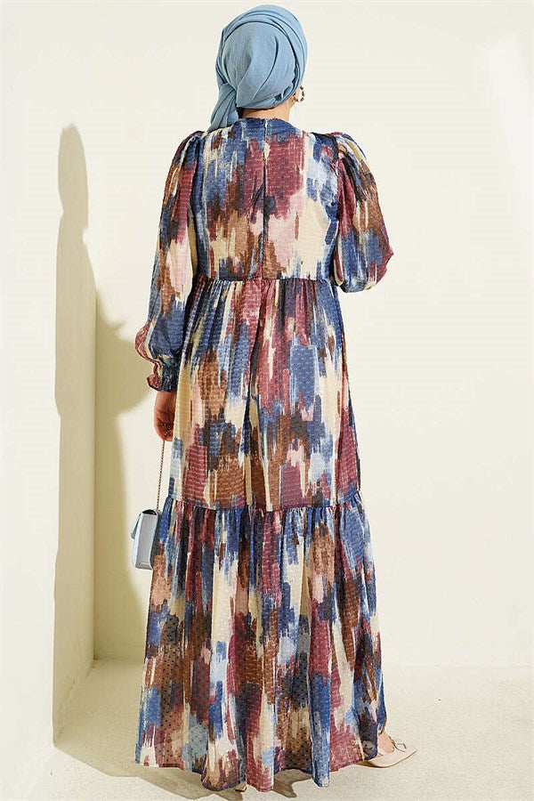 Watercolor Pom-Pom Dress Blue