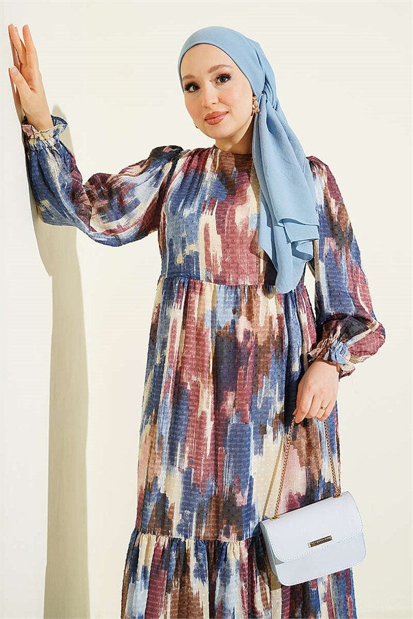 Watercolor Pom-Pom Dress Blue