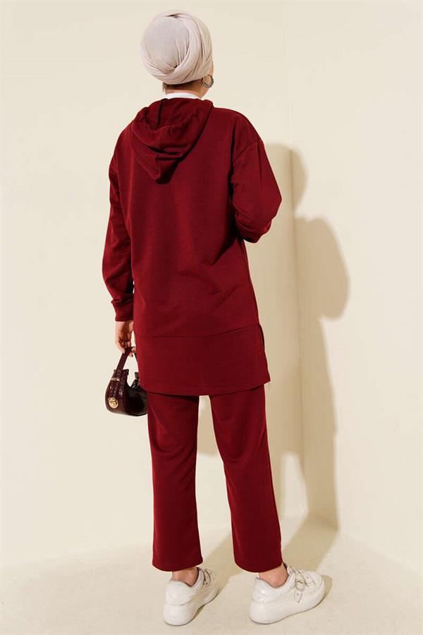 What Ever Emblem Hooded 2 Piece Set Burgundy
