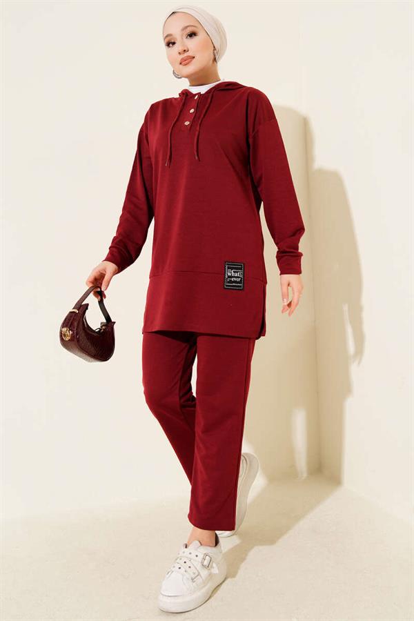 What Ever Emblem Hooded 2 Piece Set Burgundy