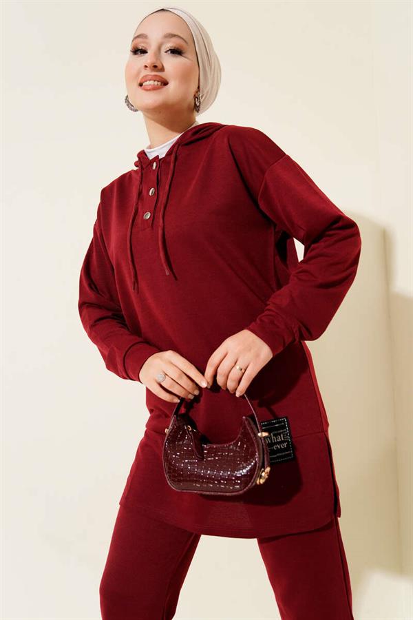 What Ever Emblem Hooded 2 Piece Set Burgundy