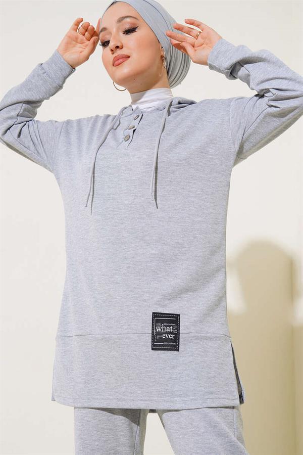What Ever Emblem Hooded 2 Piece Set Gray