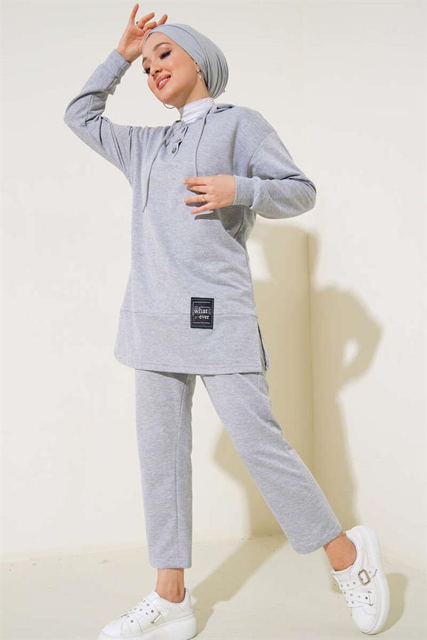 What Ever Emblem Hooded 2 Piece Set Gray