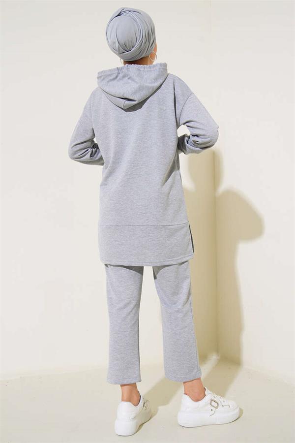 What Ever Emblem Hooded 2 Piece Set Gray