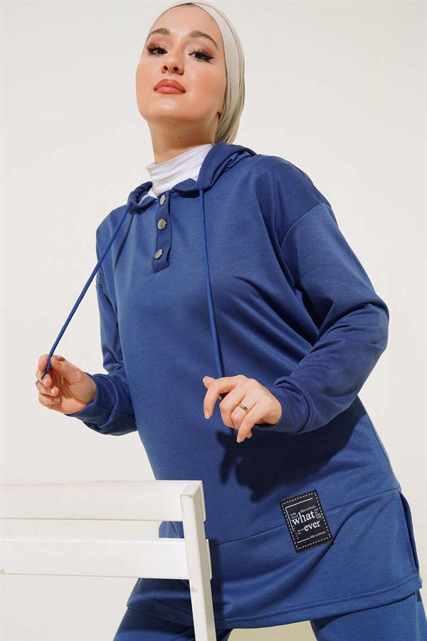 What Ever Emblem Hooded 2 Piece Set Indigo