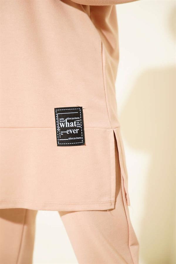 What Ever Emblem Hooded 2 Piece Set Latte