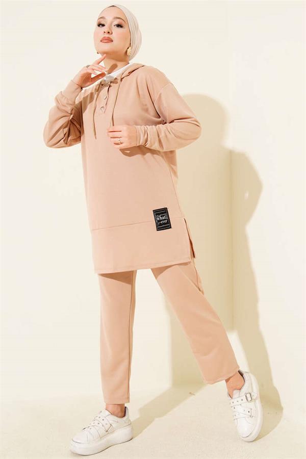 What Ever Emblem Hooded 2 Piece Set Latte