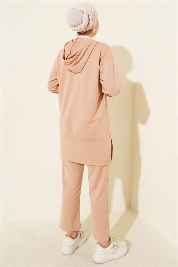 What Ever Emblem Hooded 2 Piece Set Latte