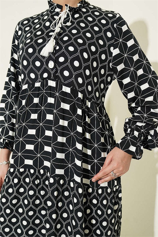 Black Buttoned Dress with Neckline Tie