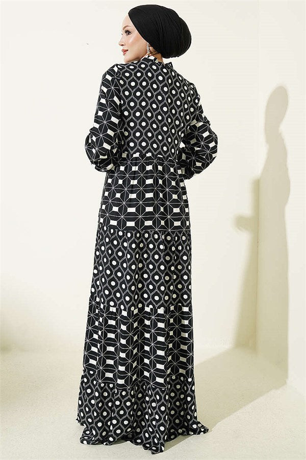 Black Buttoned Dress with Neckline Tie
