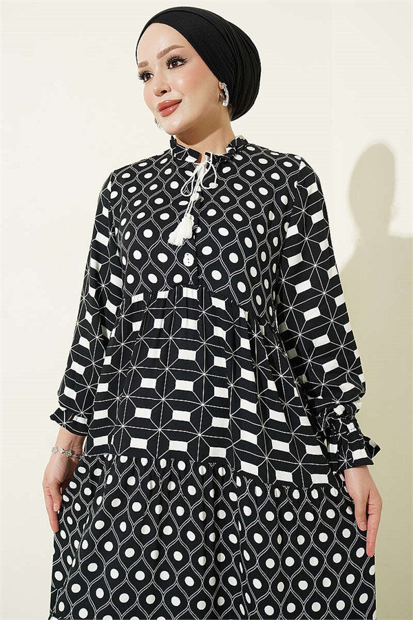 Black Buttoned Dress with Neckline Tie