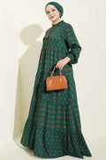 Emerald Green Buttoned Dress with Neckline Lace-up