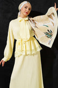 Yellow Lace-Up Corduroy Skirt 2 Piece Set