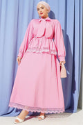 Pink Lace-Up Corduroy Skirt 2 Piece Set