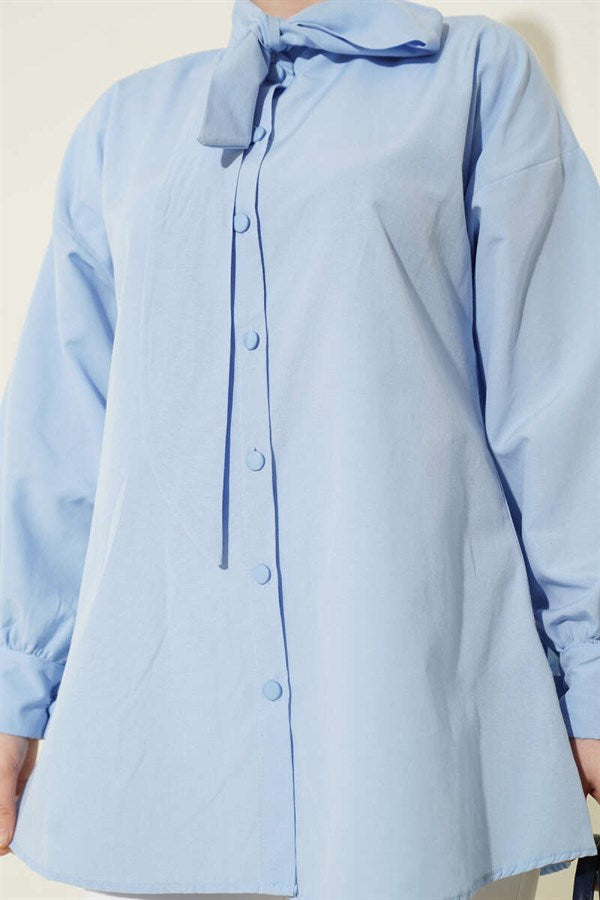 Shirt with Collar Tie Detail, Blue