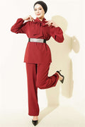 2 Piece Set with Neckline Detail, Burgundy