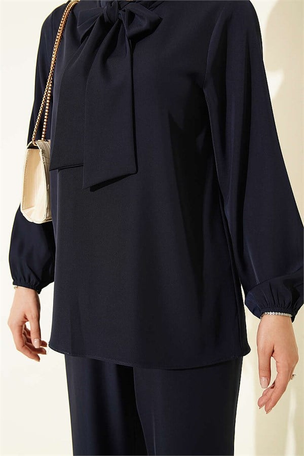 Navy Blue 2 Piece Set with Collar Tie Detail