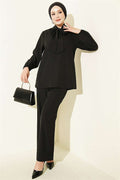2 Piece Set with Neckline Detail, Black