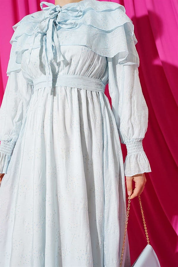 Layered Dress with Neckline Detail, Baby Blue
