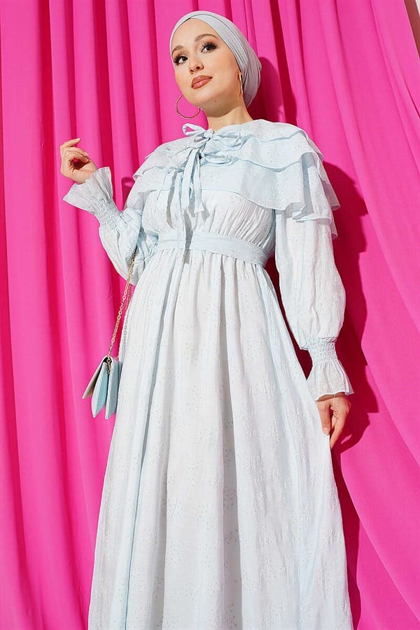 Layered Dress with Neckline Detail, Baby Blue