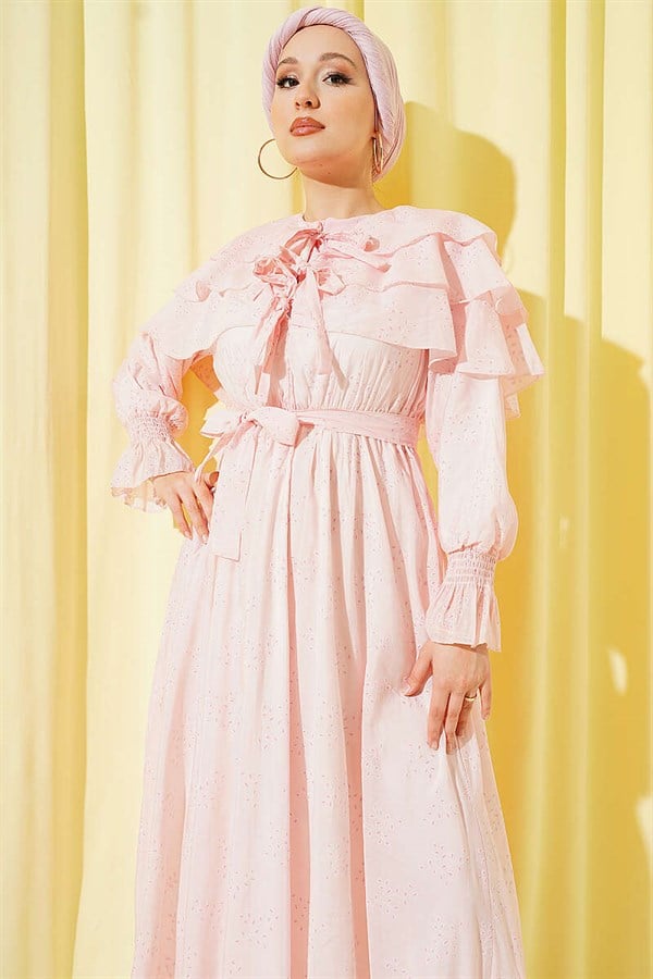 Pink Layered Dress with Neckline Detail