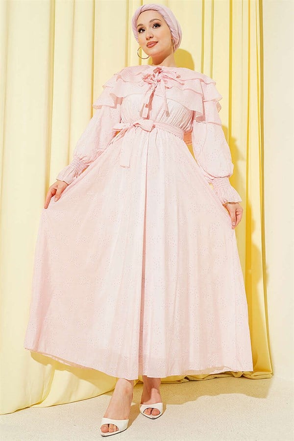 Pink Layered Dress with Neckline Detail