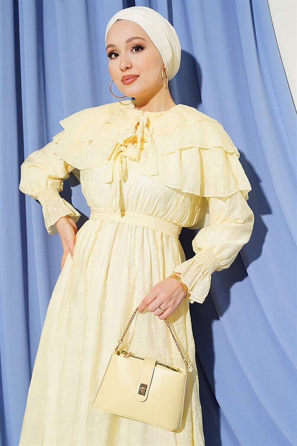 Yellow Layered Dress with Neckline Detail