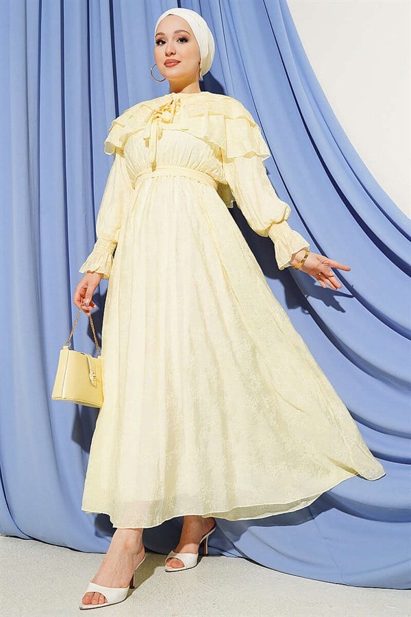 Yellow Layered Dress with Neckline Detail
