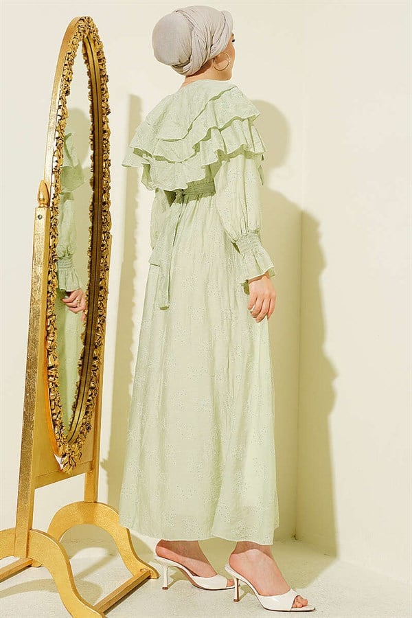 Layered Dress with Neckline Detail, Aqua Green