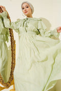 Layered Dress with Neckline Detail, Aqua Green