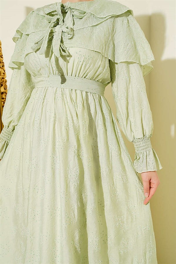 Layered Dress with Neckline Detail, Aqua Green