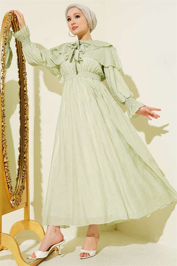 Layered Dress with Neckline Detail, Aqua Green
