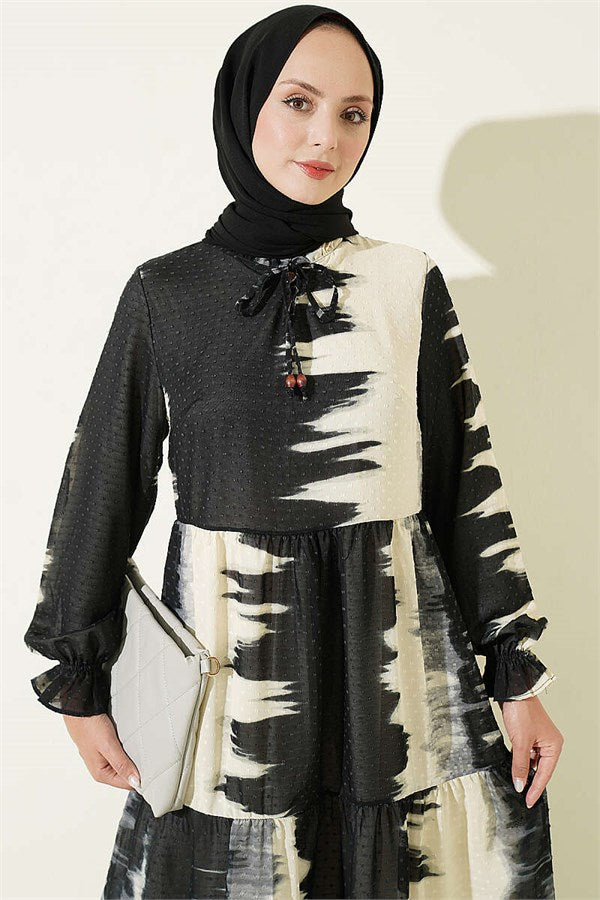 Black Patterned Dress with Neckline