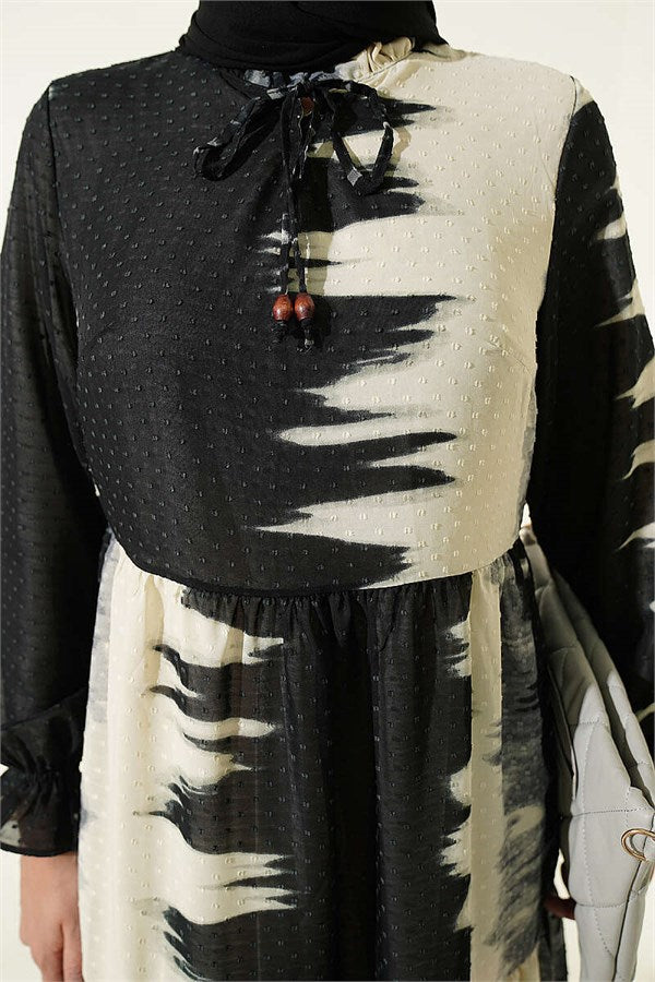 Black Patterned Dress with Neckline
