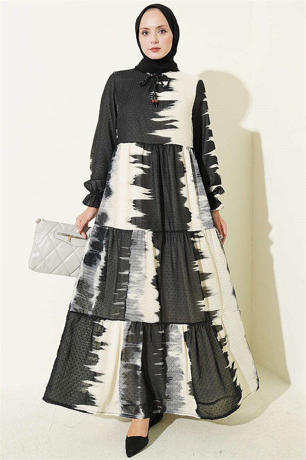 Black Patterned Dress with Neckline