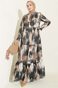 Patterned Dress with Neckline, Mink
