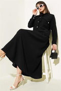 Tied Collar Buttoned Skirted 2 Piece Set Black