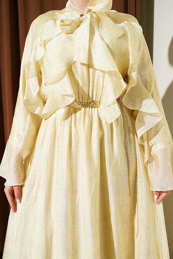 Yellow Ruffled Dress with Neckline Tie