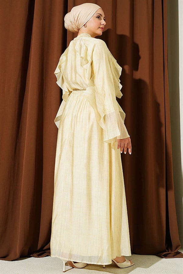 Yellow Ruffled Dress with Neckline Tie