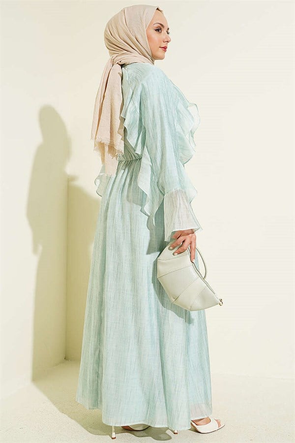 Turquoise Ruffled Dress with Neckline Tie