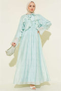 Turquoise Ruffled Dress with Neckline Tie