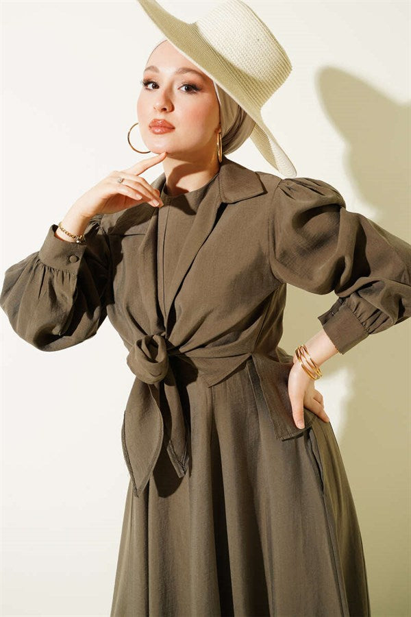 Neckline Vest Dress Khaki
