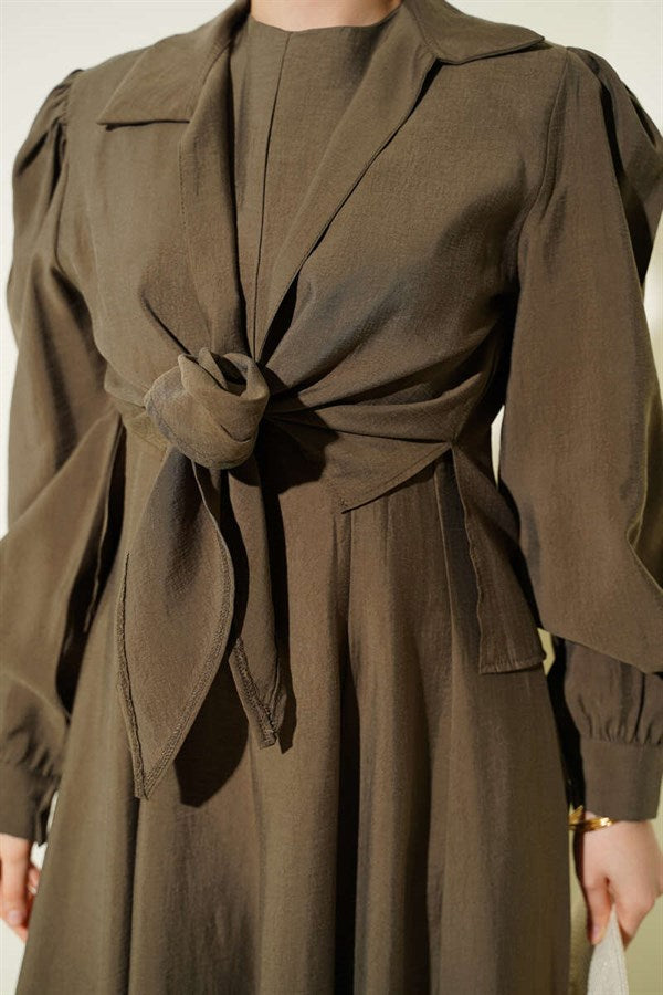 Neckline Vest Dress Khaki