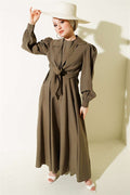 Neckline Vest Dress Khaki