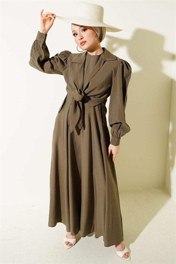 Neckline Vest Dress Khaki