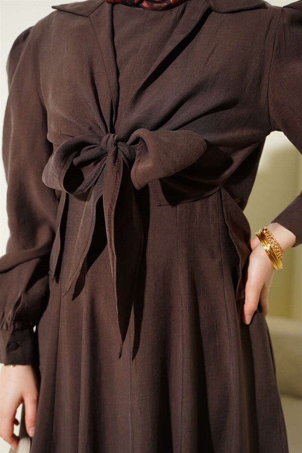 Neckline Sleeveless Dress, Brown