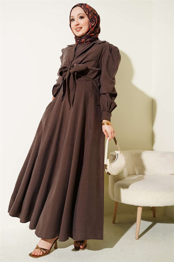 Neckline Sleeveless Dress, Brown