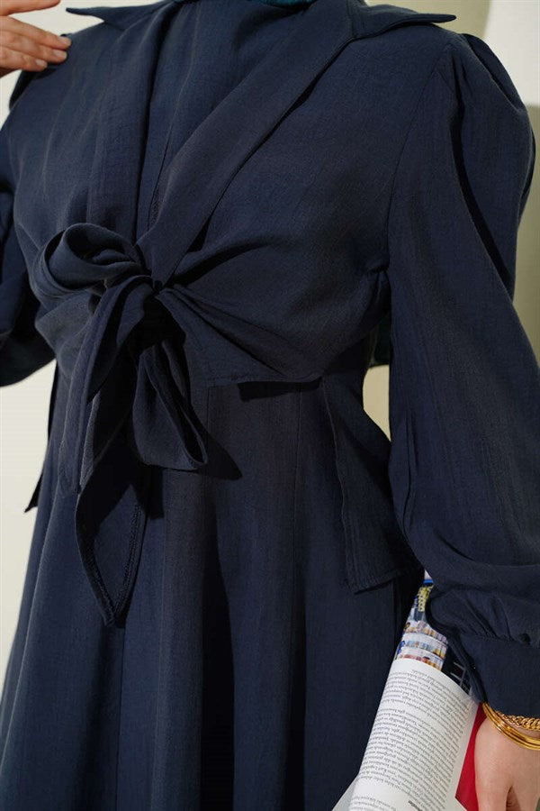 Navy Blue Tie-Neck Sleeveless Dress
