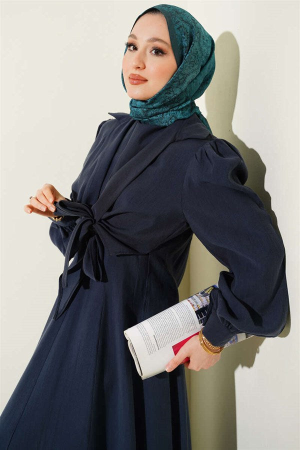Navy Blue Tie-Neck Sleeveless Dress